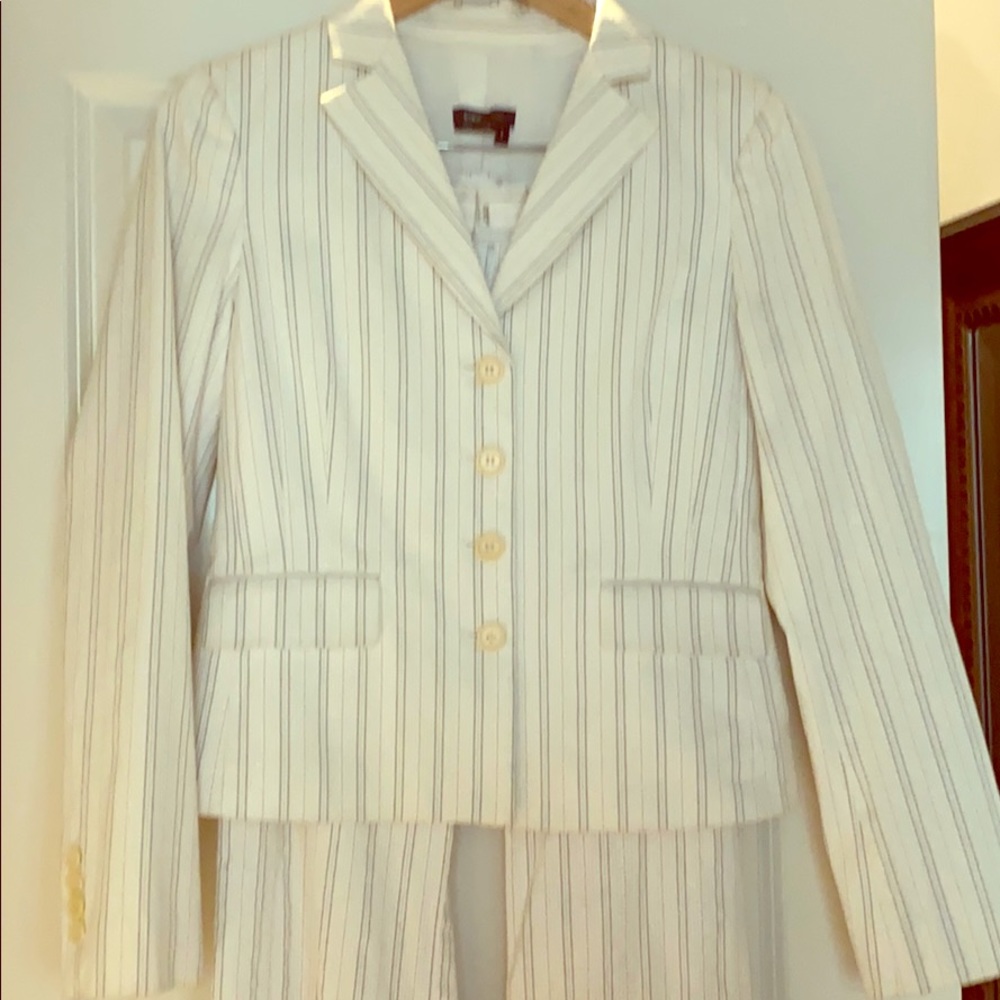 White pinstriped BCBG pantsuit